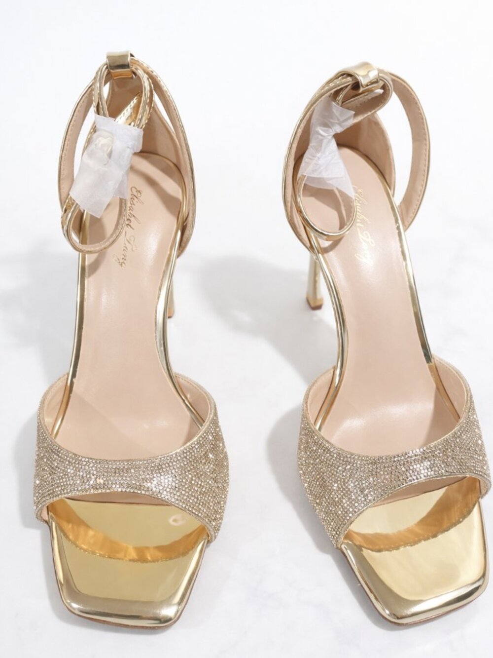 Gold Rhinestone Ankle‑Strap Heels Women’s 8 Sparkly Stiletto Sandals NWT